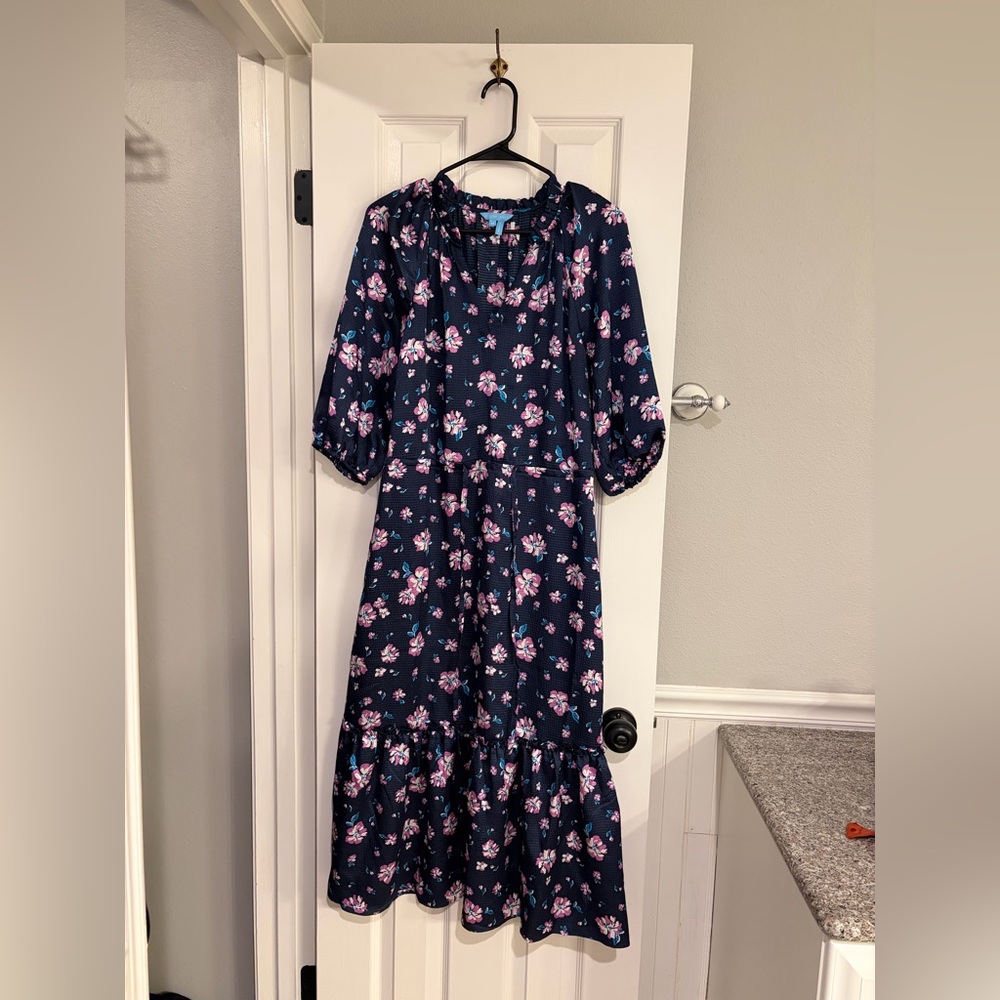 Draper James Navy Floral Long Sleeve Midi Dress